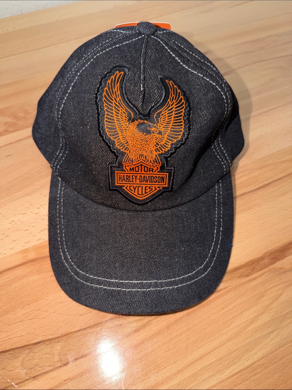 Harley-Davidson Black and Orange Eagle Patch Little Boy Denim Cap